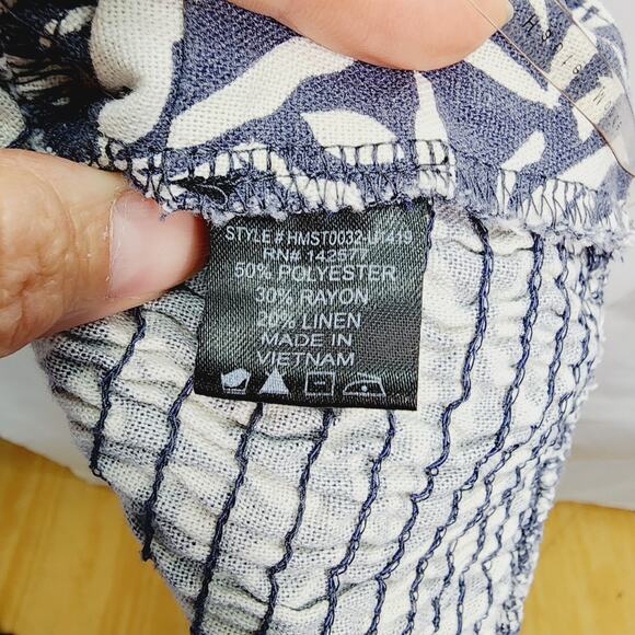 Haute Monde Blue & White Tropical Leaf Print V Neck Women's Crop Top Large - Picture 8 of 10